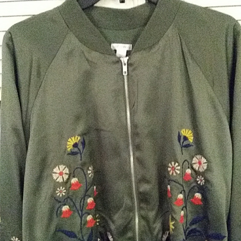 Olive Floral Print Bomber Jacket